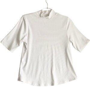 Athleta Signature Rib Elbow Sleeve Tee Mock Neck White L Large